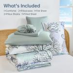 WONGS BEDDING Comforter Set King，Coastal Beach Theme Bedding Set, 7 Pieces Ocean Nautical Seaweed & Starfish Summer Bed in a Bag (104"×90")