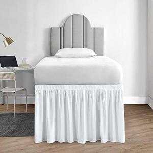 1000 Series College Dorm Room Bedskirts Twin XL Extra Long Ruffled with Split Corner Elegant Design Premium Brushed Microfiber Tailored Drop Easy Care Wrinkle Free - Twin-XL - 40" Drop, White