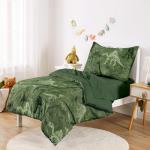 Wake In Cloud - Dinosaur Toddler Bedding Set for Boys, Colorful Dino Prehistoric Fossil, 4 Pieces Soft Crib Bed Set Including Comforter, Sheets and Pillowcase, Army Green