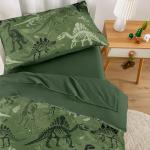 Wake In Cloud - Dinosaur Toddler Bedding Set for Boys, Colorful Dino Prehistoric Fossil, 4 Pieces Soft Crib Bed Set Including Comforter, Sheets and Pillowcase, Army Green