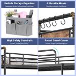 Jocoevol Metal LED Bunk Bed Twin Over Twin with 2 Storage Drawers, USB Charging Station, Industrial Bunkbeds Heavy Duty Bed with Safety Guardrail and Ladder, No Box Spring Needed, Vintage Brown