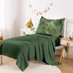 Wake In Cloud - Dinosaur Toddler Bedding Set for Boys, Colorful Dino Prehistoric Fossil, 4 Pieces Soft Crib Bed Set Including Comforter, Sheets and Pillowcase, Army Green