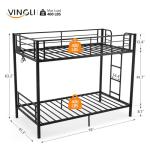VINGLI Metal Bunk Bed Frame Twin Over Twin with LED Lights, Non-Slip Ladder, Full Length Guardrail, Charging Station, for Kids, Teens & Adults, Space-Saving, No Box Spring Needed, Black