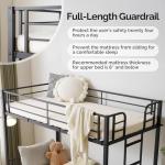 VINGLI Metal Bunk Bed Frame Twin Over Twin with LED Lights, Non-Slip Ladder, Full Length Guardrail, Charging Station, for Kids, Teens & Adults, Space-Saving, No Box Spring Needed, Black