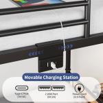 Jocoevol Metal LED Bunk Bed Twin Over Twin with 2 Storage Drawers, USB Charging Station, Industrial Bunkbeds Heavy Duty Bed with Safety Guardrail and Ladder, No Box Spring Needed, Vintage Brown