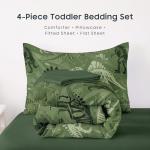 Wake In Cloud - Dinosaur Toddler Bedding Set for Boys, Colorful Dino Prehistoric Fossil, 4 Pieces Soft Crib Bed Set Including Comforter, Sheets and Pillowcase, Army Green