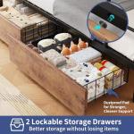 Jocoevol Metal LED Bunk Bed Twin Over Twin with 2 Storage Drawers, USB Charging Station, Industrial Bunkbeds Heavy Duty Bed with Safety Guardrail and Ladder, No Box Spring Needed, Vintage Brown