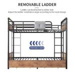 Jocoevol Metal LED Bunk Bed Twin Over Twin with 2 Storage Drawers, USB Charging Station, Industrial Bunkbeds Heavy Duty Bed with Safety Guardrail and Ladder, No Box Spring Needed, Vintage Brown