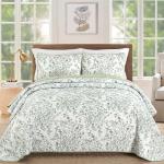 WONGS BDEEING Quilt Queen Size, Sage Green Quilt Bedding Set with 2 Pillowcases, Botanical Quilt for Queen Bed, Soft Microfiber Lightweight Coverlet Bedspread for All Season (96"×90", 3 Pieces)