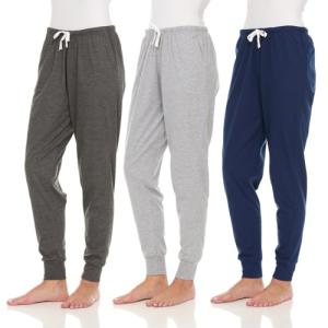 Essential Elements 3 Pack: Women's 100% Cotton Lounge Sleep Casual Pajama Bottom Jogger Sweatpants (Medium, Set E)