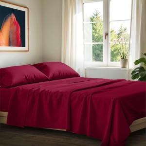 Ashton Sheets 100% Egyptian Cotton Sheets King Size - 1200 Thread Count King Size Sheets Set Egyptian Cotton, 4 PC Luxury Bedsheet (Burgundy), Soft, Cooling, 17" Deep Pocket Sateen Weave Bedsheet Set