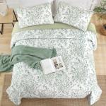 WONGS BDEEING Quilt Queen Size, Sage Green Quilt Bedding Set with 2 Pillowcases, Botanical Quilt for Queen Bed, Soft Microfiber Lightweight Coverlet Bedspread for All Season (96"×90", 3 Pieces)