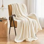 MIULEE Cream White Throw Blanket 3D Ribbed Jacquard Fleece Flannel Velvet Plush Decorative Bed Blanket (Throw, 50" x 60") - Super Soft, Lightweight, Warm and Cozy for Couch Sofa, Room Home Dorm Decor
