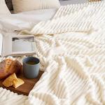 MIULEE Cream White Throw Blanket 3D Ribbed Jacquard Fleece Flannel Velvet Plush Decorative Bed Blanket (Throw, 50" x 60") - Super Soft, Lightweight, Warm and Cozy for Couch Sofa, Room Home Dorm Decor