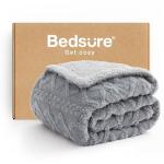 Bedsure Gentlesoft Sherpa Fleece Throw Blanket for Couch - Fluffy & Cozy Cable Jacquard Tufted Throw for Women Gift, Thick and Warm Blankets for Winter, Grey, 50x60 Inches