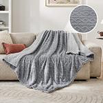 Bedsure Gentlesoft Sherpa Fleece Throw Blanket for Couch - Fluffy & Cozy Cable Jacquard Tufted Throw for Women Gift, Thick and Warm Blankets for Winter, Grey, 50x60 Inches