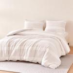 Amazon Basics Waffle Weave Microfiber 3-Piece Duvet Cover Set, Includes 1 Duvet Cover and 2 Pillow Shams, Queen, Pink Striped