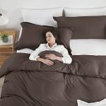 Hearth & Harbor Chocolate Brown Duvet Cover Queen Size - 3 Piece Queen Duvet Cover Set, Soft Double Brushed Queen Size Duvet Covers with Button Closure, 1 Duvet Cover 90x90 inches and 2 Pillow Shams