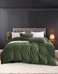 JELLYMONI Green Velvet Duvet Cover Queen Size - Ultra Soft Flannel Comforter Cover, 3-Piece Luxury Fluffly Duvet Cover with 8 Corner Ties & Zipper Closure