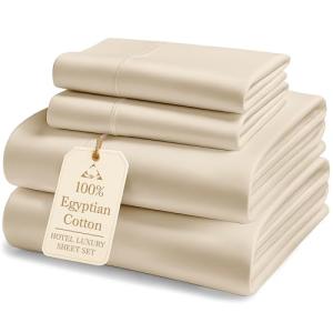 LANE LINEN 100% Egyptian Cotton Queen Sheet Set, Soft & Comfy Hotel Like Thick Fully Elasticized Mercerized Long Staple Cotton Sheet Queen Size Set, No Pill Fade Resistant Queen Sheets- Ivory
