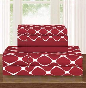 Elegant Comfort Luxury Softest and Coziest 6-Piece Bed Sheet Set, Wrinkle Resistant Milano Trellis Pattern-1500 Thread Count Egyptian Quality Microfiber Bedding Set, Queen, Burgundy
