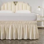 MEILA Wrap Around Bed Skirt Three Fabric Sides Elastic Dust Ruffled 16 Inch Tailored Drop,Easy to Install Fade Resistant-Beige, Queen/King