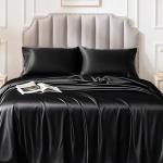 FreshCulture Satin Sheets Queen Size Bed Set- 4 Piece Luxury Soft Silky Queen Sheet Set, Similar to Silk Bed Sheets with 1 Deep Pocket Fitted Sheet, 1 Flat Sheet & 2 Pillowcases (Black)
