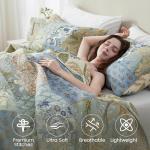 NEWLAKE Quilt Set Queen Size, 100% Cotton Patchwork Green Bohemian Quilt Sets, Reversible Bedspread Lightweight and Breathable for All Seasons, Soft Quilted Bedspread with 2 Pillow Shams