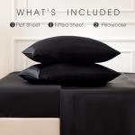 FreshCulture Satin Sheets Queen Size Bed Set- 4 Piece Luxury Soft Silky Queen Sheet Set, Similar to Silk Bed Sheets with 1 Deep Pocket Fitted Sheet, 1 Flat Sheet & 2 Pillowcases (Black)