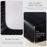 FreshCulture Satin Sheets Queen Size Bed Set- 4 Piece Luxury Soft Silky Queen Sheet Set, Similar to Silk Bed Sheets with 1 Deep Pocket Fitted Sheet, 1 Flat Sheet & 2 Pillowcases (Black)