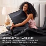 FreshCulture Satin Sheets Queen Size Bed Set- 4 Piece Luxury Soft Silky Queen Sheet Set, Similar to Silk Bed Sheets with 1 Deep Pocket Fitted Sheet, 1 Flat Sheet & 2 Pillowcases (Black)