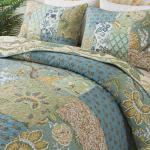 NEWLAKE Quilt Set Queen Size, 100% Cotton Patchwork Green Bohemian Quilt Sets, Reversible Bedspread Lightweight and Breathable for All Seasons, Soft Quilted Bedspread with 2 Pillow Shams