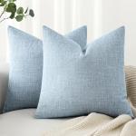 MIULEE Pack of 2 Decorative Linen Burlap Coastal Pillow Covers Farmhouse Boho Accent Pillowcases for Sofa Car Couch Bedroom Living Room Home Decor 18x18 Inch Light Blue