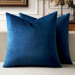 MIULEE Velvet Throw Pillow Covers 18x18 Inch, Pack of 2 - Dark Blue, Super Soft Decorative Square Cushion Cases Modern Luxury Home Decor for Sofa, Couch, Bed, Chair with Invisible Zipper