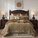 Hampton Hill Bed Comforter Duvet 2-in-1 Set Bed in A Bag - Teal, Brown, Jacquard Medallion Damask – 9 Piece Bedding Sets – Ultra Soft Microfiber Bedroom Comforters, Queen