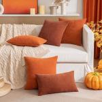 MIULEE Burnt Orange Couch Pillow Covers 18x18 Inch, Set of 2 Soft Chenille Fall Decorative Square Throw Pillow Covers Farmhouse for Sofa Living Room Bed