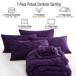 Ubauba 7pc King Size Comforter Set with Sheets, All Season Pintuck 7 Piece Bedding Sets Purple, Pinch Pleating Bed in a Bag Set with Comforters (Purple,King)