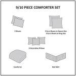 Hampton Hill Bed Comforter Duvet 2-in-1 Set Bed in A Bag - Teal, Brown, Jacquard Medallion Damask – 9 Piece Bedding Sets – Ultra Soft Microfiber Bedroom Comforters, Queen