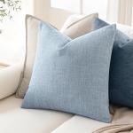MIULEE Pack of 2 Decorative Linen Burlap Coastal Pillow Covers Farmhouse Boho Accent Pillowcases for Sofa Car Couch Bedroom Living Room Home Decor 18x18 Inch Light Blue
