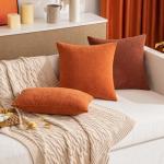 MIULEE Burnt Orange Couch Pillow Covers 18x18 Inch, Set of 2 Soft Chenille Fall Decorative Square Throw Pillow Covers Farmhouse for Sofa Living Room Bed