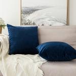 MIULEE Velvet Throw Pillow Covers 18x18 Inch, Pack of 2 - Dark Blue, Super Soft Decorative Square Cushion Cases Modern Luxury Home Decor for Sofa, Couch, Bed, Chair with Invisible Zipper