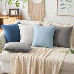 MIULEE Pack of 2 Decorative Linen Burlap Coastal Pillow Covers Farmhouse Boho Accent Pillowcases for Sofa Car Couch Bedroom Living Room Home Decor 18x18 Inch Light Blue