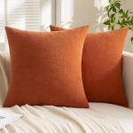 MIULEE Burnt Orange Couch Pillow Covers 18x18 Inch, Set of 2 Soft Chenille Fall Decorative Square Throw Pillow Covers Farmhouse for Sofa Living Room Bed