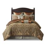 Hampton Hill Bed Comforter Duvet 2-in-1 Set Bed in A Bag - Teal, Brown, Jacquard Medallion Damask – 9 Piece Bedding Sets – Ultra Soft Microfiber Bedroom Comforters, Queen
