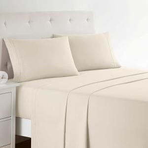 Clara Clark Bed Sheets, Premier 1800 Series 4 Piece Bed Sheet Set, Deep Pocket, Wrinkle, Fade, Stain Resistant, Luxury Soft Bedding Sheets & Pillowcases, Queen, Beige Cream