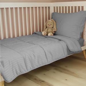 ZPECC Toddler Bedding Set - 4 Piece Hypoallergenic Baby Crib Bedding Set for Boys and Girls, Includes Toddler Comforter, Flat Sheet, Fitted Sheet and Pillowcase, Grey Stripe