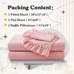 KKJIAF 3 Piece Toddler Sheet Set Microfiber, Includes a Flat Sheet, a Fitted Sheet and a Ruffle Pillowcase, Light Pink