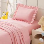 KKJIAF 3 Piece Toddler Sheet Set Microfiber, Includes a Flat Sheet, a Fitted Sheet and a Ruffle Pillowcase, Light Pink