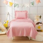KKJIAF 3 Piece Toddler Sheet Set Microfiber, Includes a Flat Sheet, a Fitted Sheet and a Ruffle Pillowcase, Light Pink