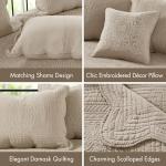 Madison Park Daybed Cover Set Damask Quilted Cover for Daybeds, All Season, Pre-Washed Cotton-Filled Coastal Bedding with Scallop Edge, Shams, Bedskirt, Décor Pillows, Tuscany, Daybed Khaki 6 Piece